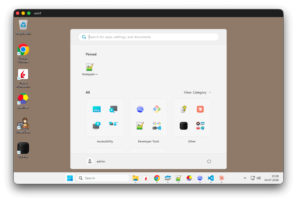 A remote Windows 11 desktop in a plain macOS window